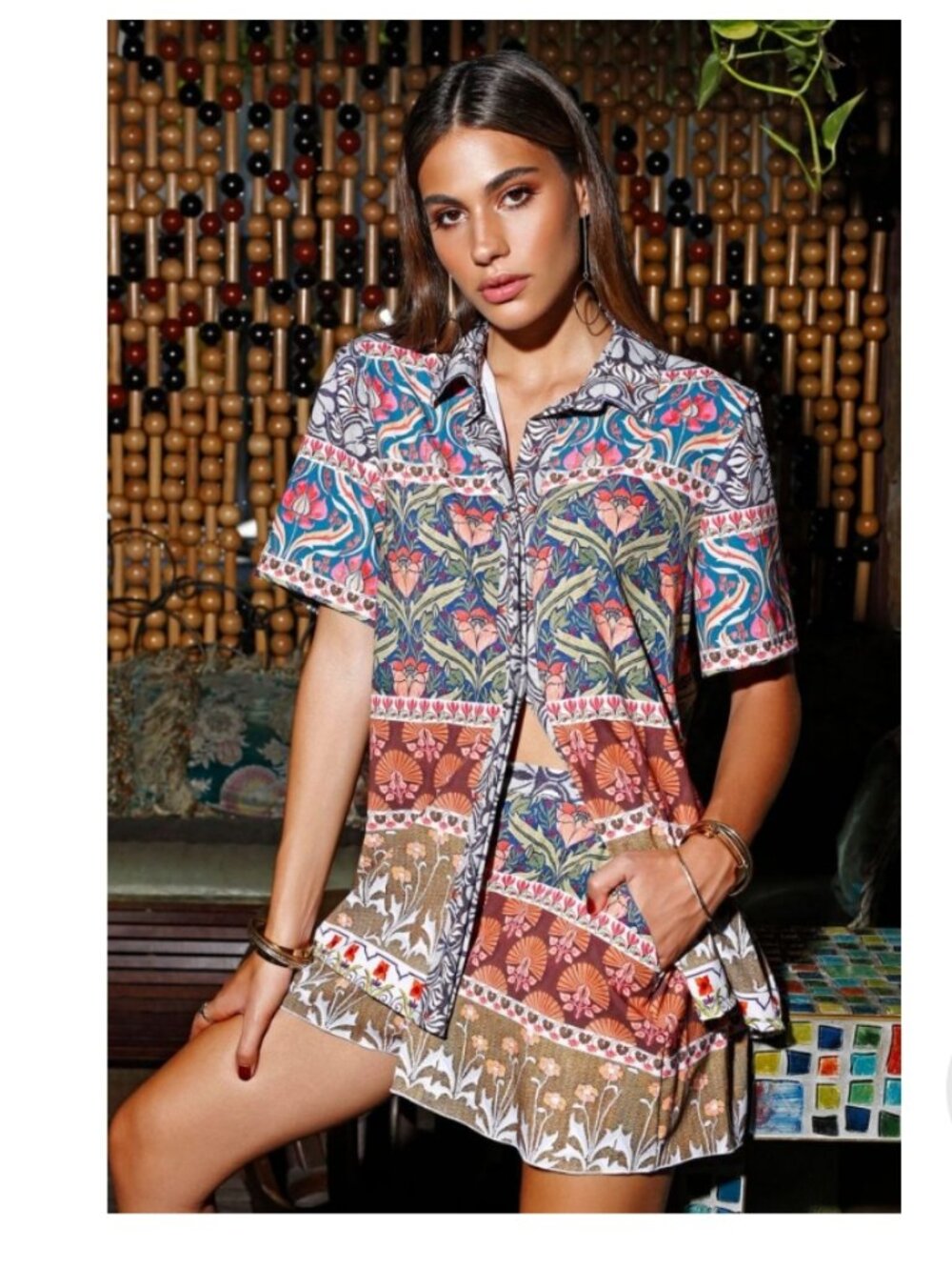 BlackMilk Hotel Mysteria Patchwork Button Down Shirt Size XL